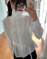 Mirun belt high-neck overlay shirt