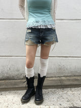 Distressed Washed Denim Hot Pants (3c)