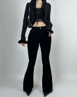 (HIP SHAPING/DATE LOOK) VELVET STRETCH DENIM LOW-RISE BOOTCUT