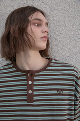 ストライプヘンリーネックTシャツ - Mint
