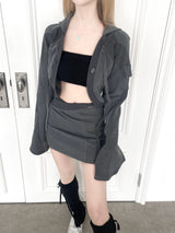 1236. Patchwork cargo crop hood cardi (3color)