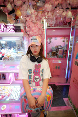 "SECOND RABBIT" プリント S/S ウォッシュドTシャツ