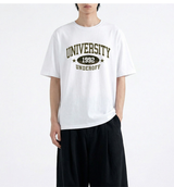 オーバーフィットクルーネックユニバーシティカーモ半袖Tシャツ ホワイトカーキ