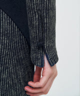 Melange Rib Panelled Long Dress _ NAVY