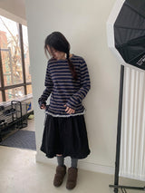 クニンフリルストライプリボン長袖Tシャツ