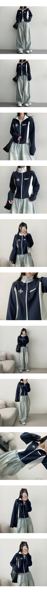 Shark Coloring High-neck Cropped Two-Way Zip-up (3 colors)