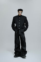 Deconstructed Mandarin Collar Blazer