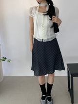 Sovy check flare midi skirt