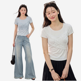 French-Inspired Lace Panel Lace-Up T-Shirt