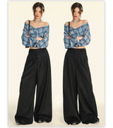 American Vintage Button Detail Clean Fit Wide Slacks