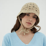VA Curved Oval Metal Knit Punching Bucket Hat / Beige