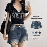 [Slit Shorts] Distressed Denim Shorts (3 colors)
