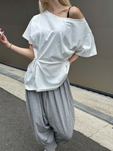 Side button off-shoulder t-shirts(4color)