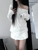 pin off-shoulder long sleeve T (2color)