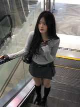 Oen Dot Slit Belt Mini Skirt