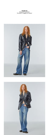 Power shoulder faux-leather jacket