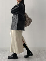 [unisex] Crack Single Leather Over Fit Jacket