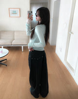 Lower See-through Hook V-Neck Long Sleeve