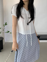 Yourty Lace Puff Short Sleeve Blouse