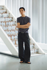 Need stripe wide denim pants(Black)