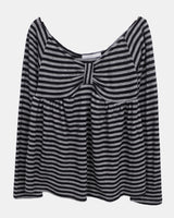 Bri Striped Shirring Long-Sleeve T-Shirt