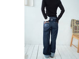 [Made by Radio Pacific] Semi Low-Rise Roll-Up Textured Denim Pants
