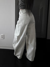back pocket cross stud wide denim (fleece-lined / 2color)
