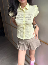 EatmePlz Yellow Letter Shirt サマースリムフィットトップス
