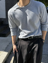 Waffle diagonal button crop long-sleeve t-shirt