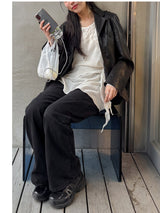[Unisex] Crop Leather Single Over Fit Jacket