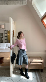 Back see-through lace long-sleeved T-shirt