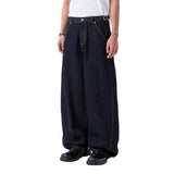 Curved Raw Wide Denim Pants - INDIGO