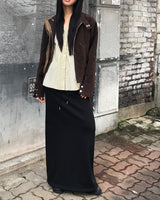 Apit Suede High-Neck Stud Seam Long Sleeve Jacket