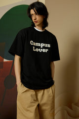 エンボスキャンパスラバーブラックショートスリーブTシャツ [Unisex]