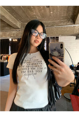 リボンレタリングラウンド半袖Tシャツ