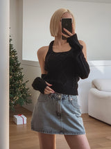 リロ Vカットデニムミニスカート