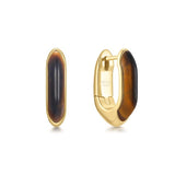 ゴールドタイガーアイヒュージフープ 14k ゴールドメッキ + 925 シルバーピアス E068-01G-TE