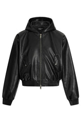 ブラックPUフーデッドジャケット