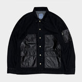 faux leather mix denim shirt_black