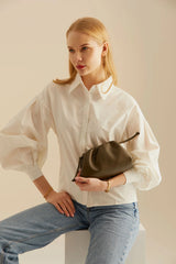 Pouch Gathered Leather Clutch - Green