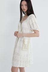 Flower crochet shirring dress (IVORY)