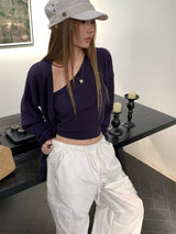 unbalanced top loose-fit cardigan two-piece set