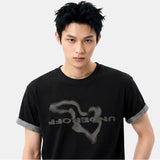 Rolled-Sleeve Cropped Short-Sleeve T-Shirt Geography Black