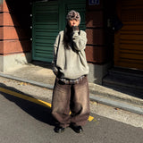 ワイドブラウンデニムバルーンパンツ