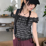 Ptik Hippie Frill Banding Zigzag Off Shoulder T-Shirt