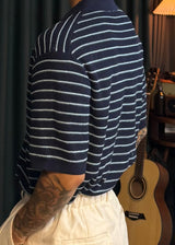 Loose-fitting striped collar short sleeve 3COLOR