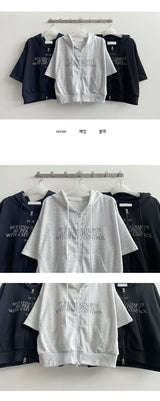 Linmer two-way short-sleeved hooded zip-up