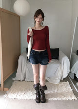  Koka Distressed Low-Rise A-Line Denim Shorts 