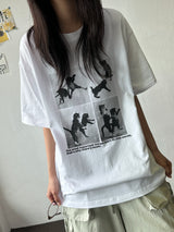 ジュジュ フォーセクション ブラックホワイト オーバーサイズTシャツ - 4カラー