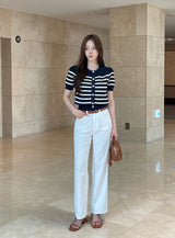 Hazel Stripe Puff Knit Cardigan